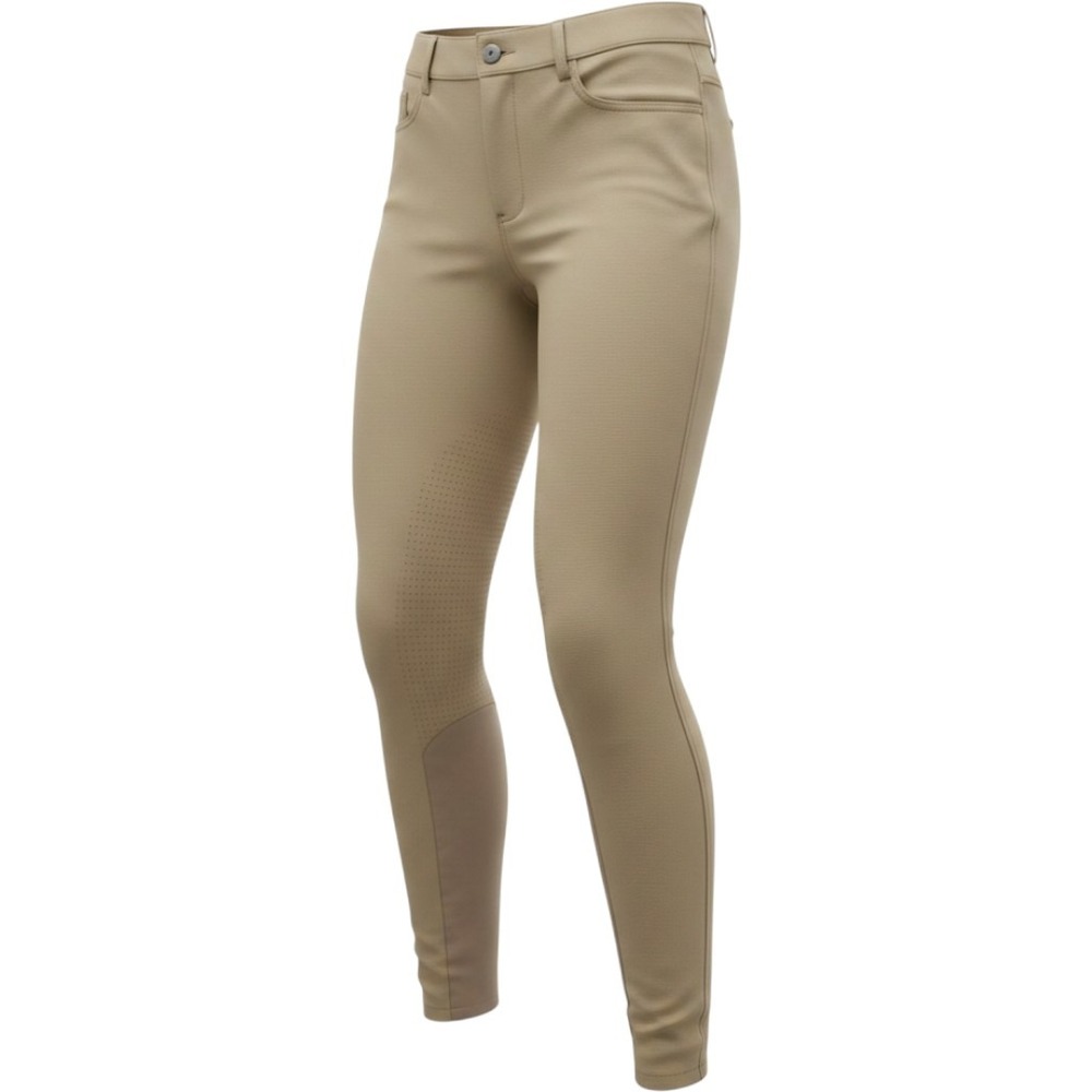 HKM Women Tan Beige Equestrian Riding Breeches Silicone Knee Patch Size US 13-14